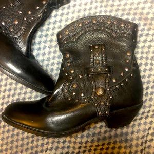 Vince Camuto Madalissa Leather Western Style Studded Ankle Boots